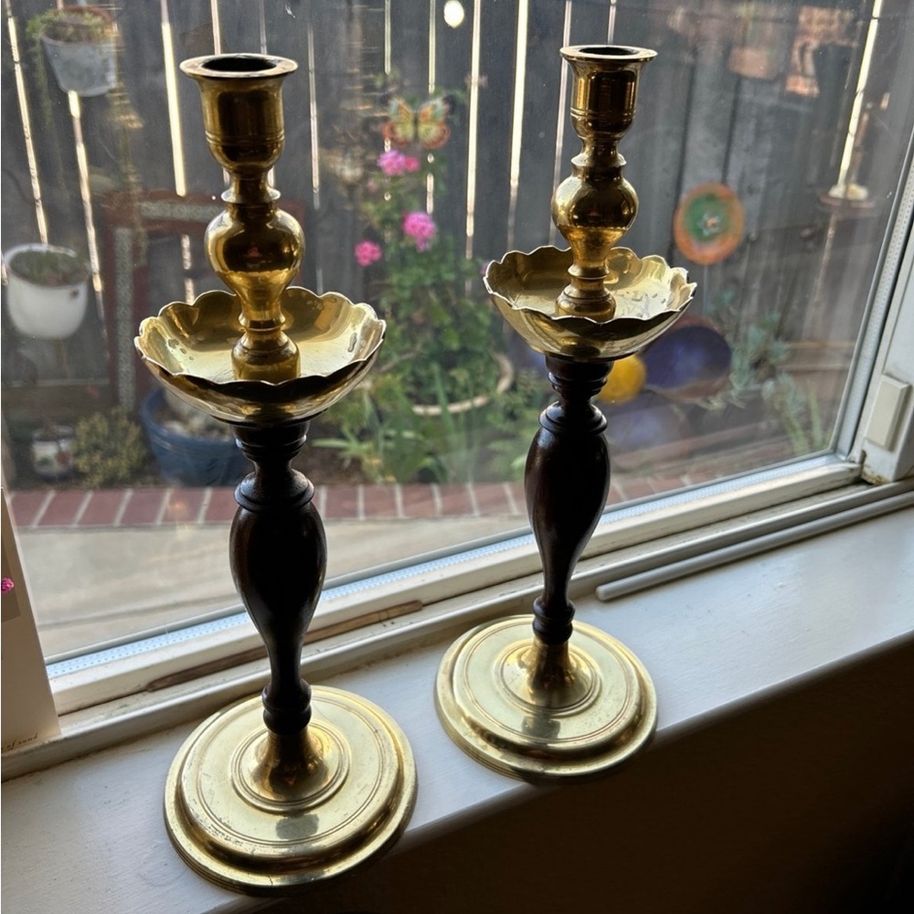 Hand Crafted brass and wood  Candle Holders with Elegant Design
